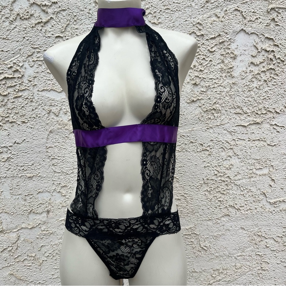 Avid Love Black & Purple Lace Teddy